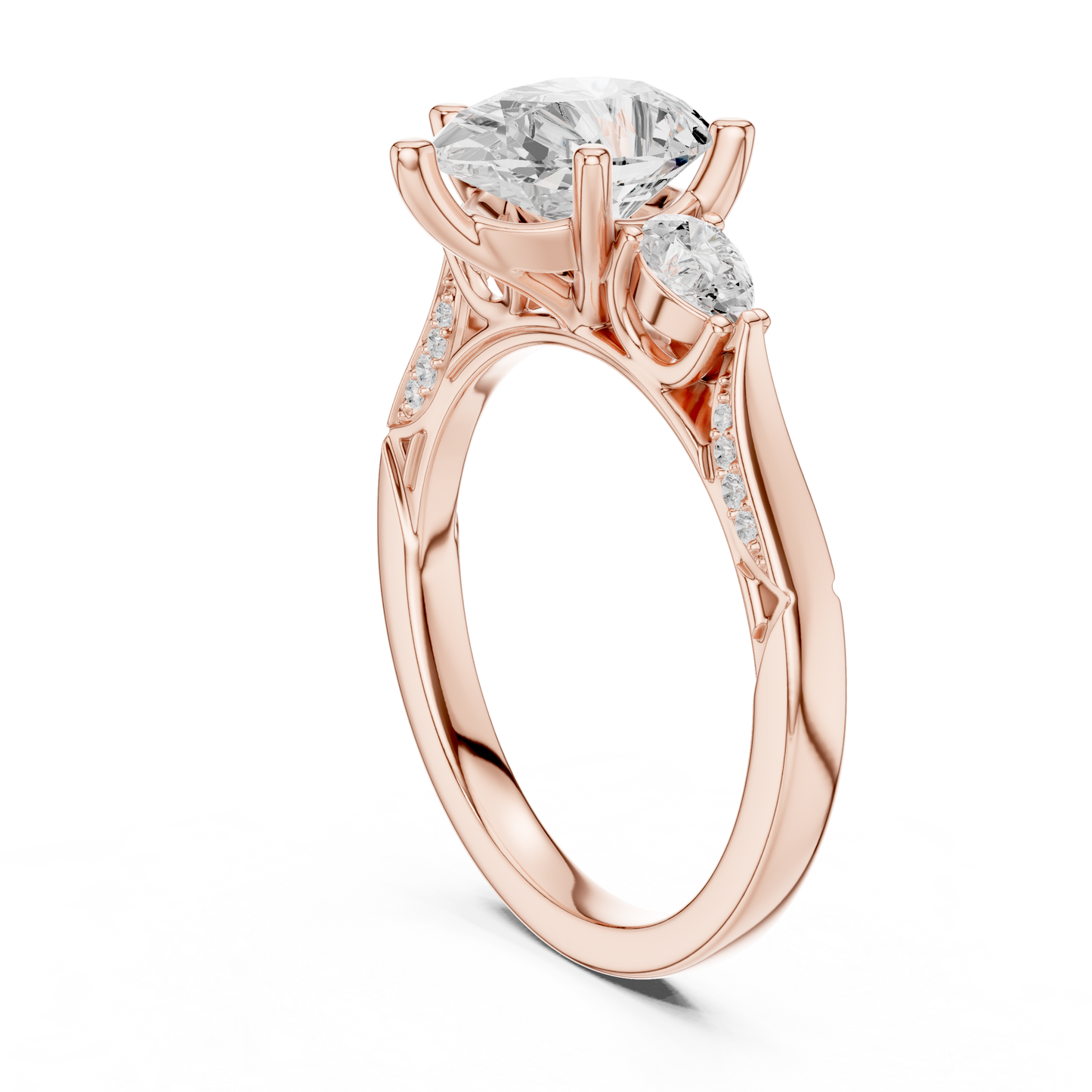 2.53ctw Pear-Cut Three-Stone Diamond Ring | Yellow Gold Pavé Band
