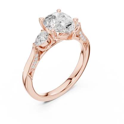 2.53ctw Pear-Cut Three-Stone Diamond Ring | Yellow Gold Pavé Band