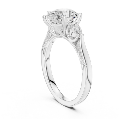 2.53ctw Pear-Cut Three-Stone Diamond Ring | Yellow Gold Pavé Band