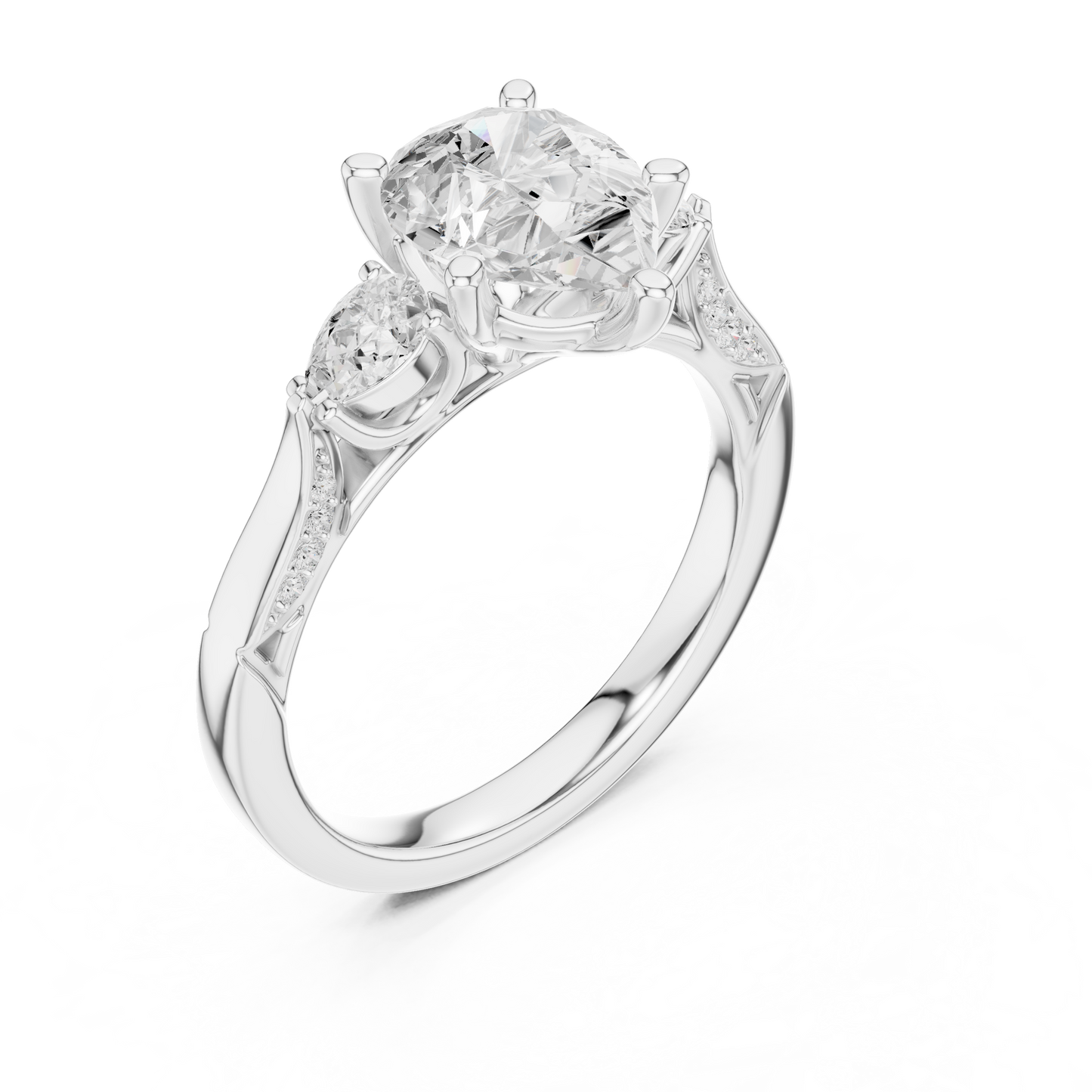 2.53ctw Pear-Cut Three-Stone Diamond Ring | Yellow Gold Pavé Band