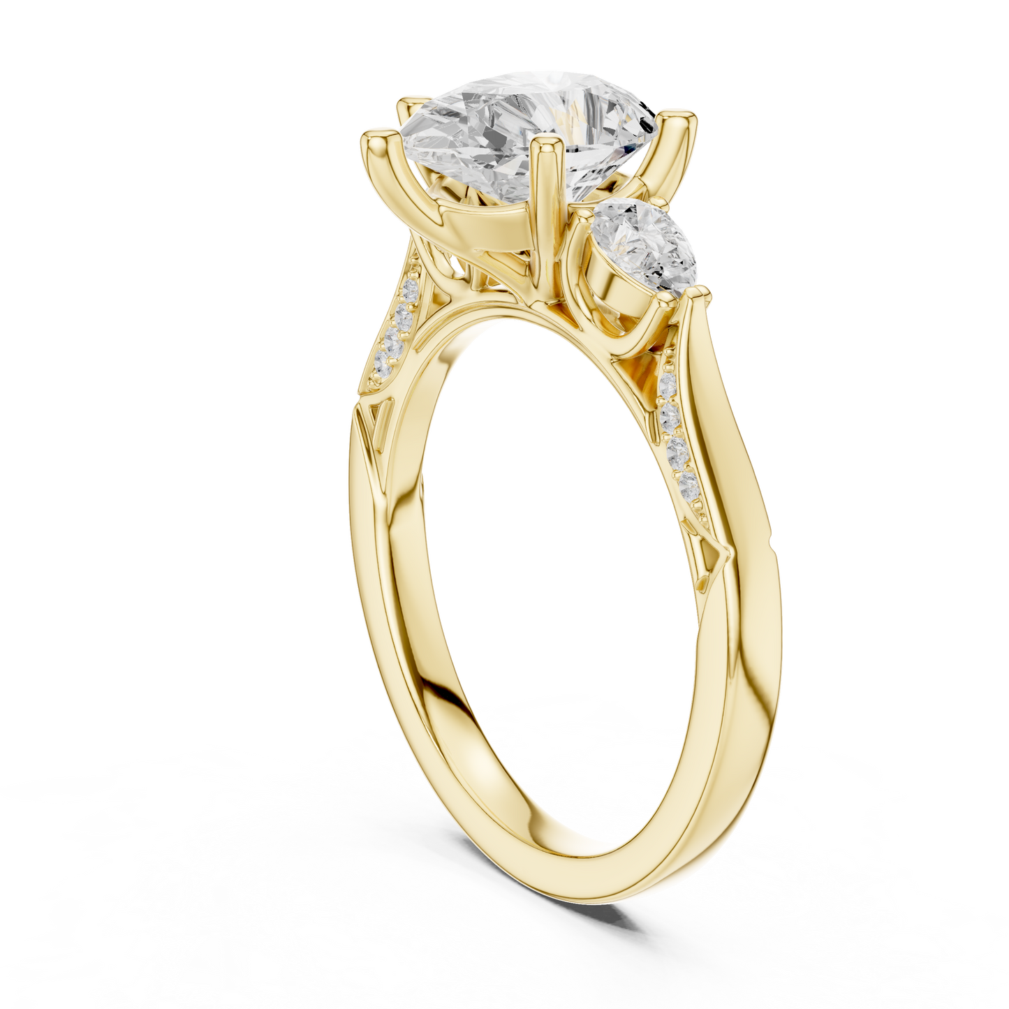 2.53ctw Pear-Cut Three-Stone Diamond Ring | Yellow Gold Pavé Band