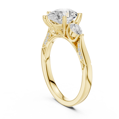 2.53ctw Pear-Cut Three-Stone Diamond Ring | Yellow Gold Pavé Band