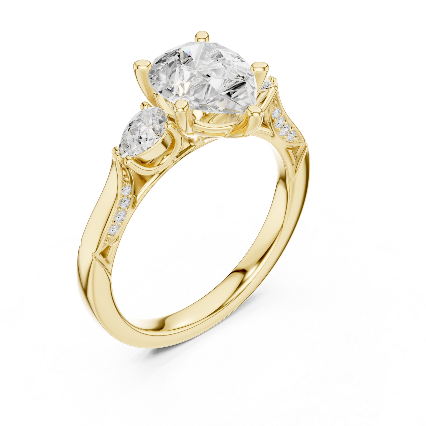 2.53ctw Pear-Cut Three-Stone Diamond Ring | Yellow Gold Pavé Band