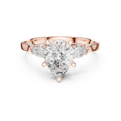2.53ctw Pear-Cut Three-Stone Diamond Ring | Yellow Gold Pavé Band