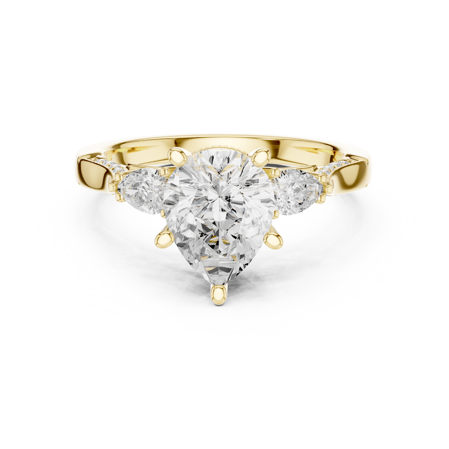 2.53ctw Pear-Cut Three-Stone Diamond Ring | Yellow Gold Pavé Band