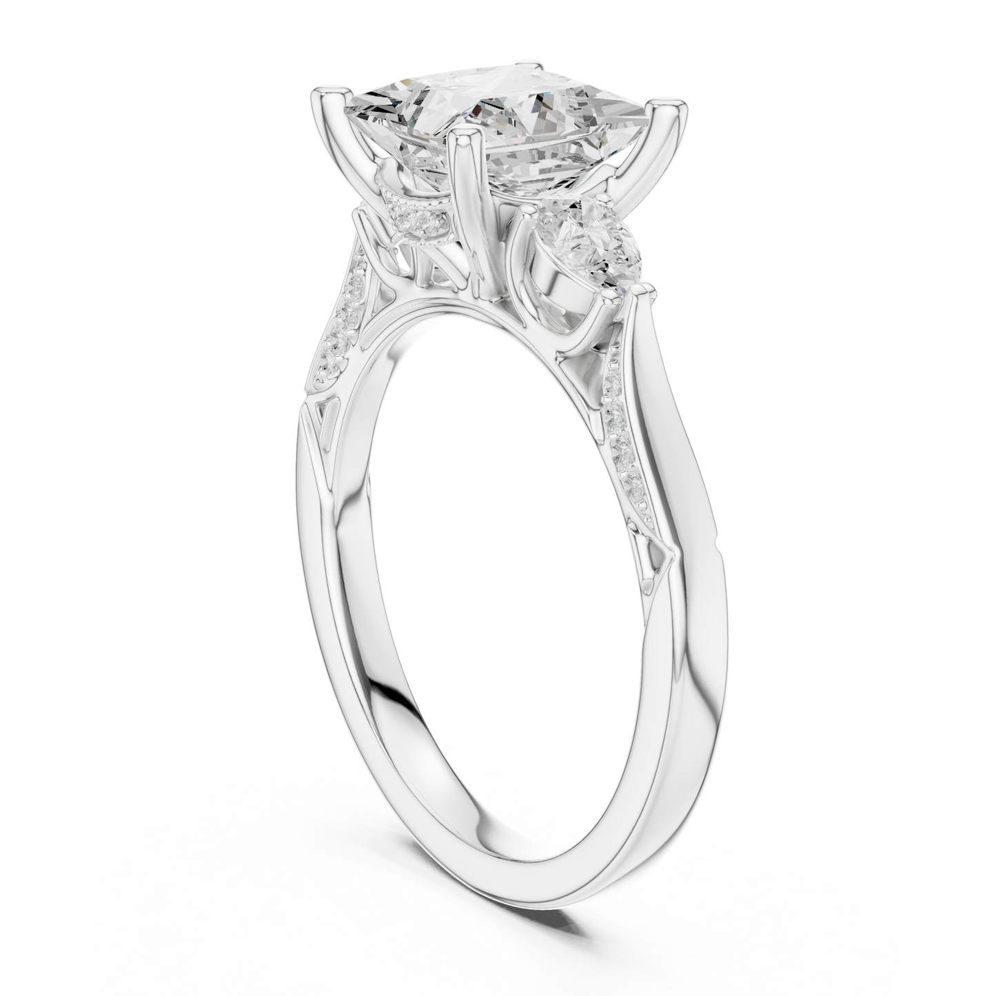 2.54ctw Princess & Pear-Cut Three-Stone Diamond Ring | Yellow Gold Pavé Band