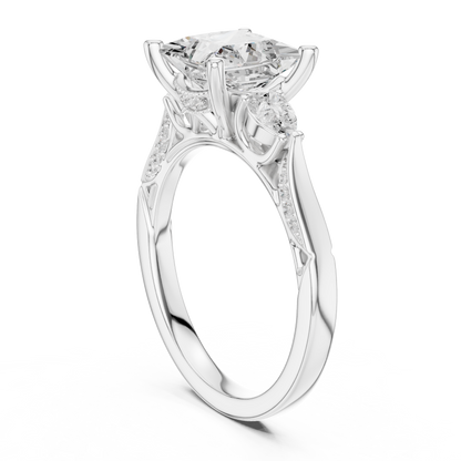 2.54ctw Princess & Pear-Cut Three-Stone Diamond Ring | Yellow Gold Pavé Band