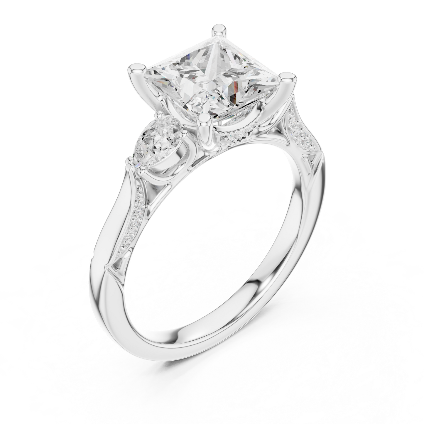 2.54ctw Princess & Pear-Cut Three-Stone Diamond Ring | Yellow Gold Pavé Band