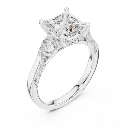 2.54ctw Princess & Pear-Cut Three-Stone Diamond Ring | Yellow Gold Pavé Band