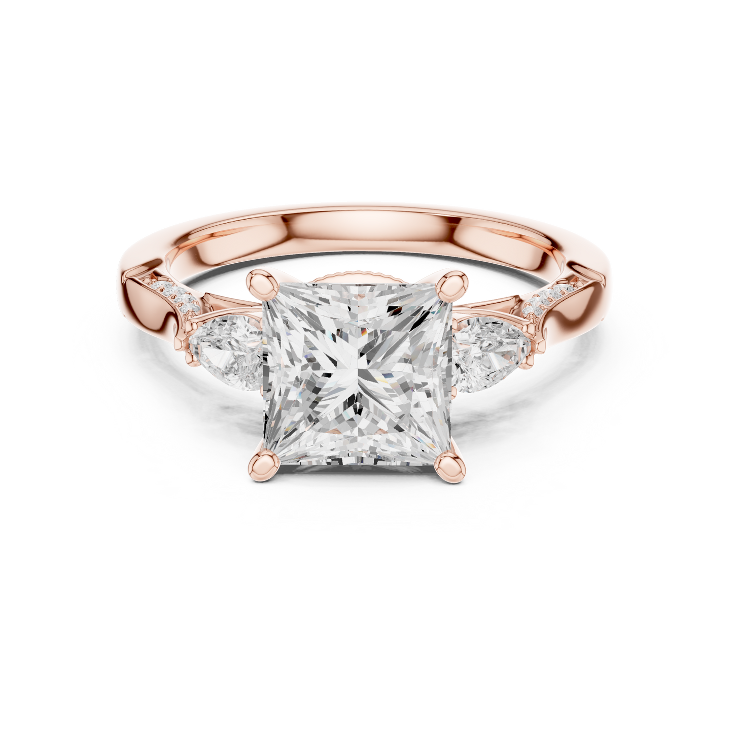 2.54ctw Princess & Pear-Cut Three-Stone Diamond Ring | Yellow Gold Pavé Band