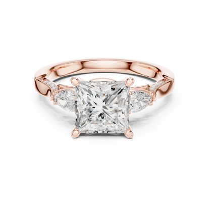2.54ctw Princess & Pear-Cut Three-Stone Diamond Ring | Yellow Gold Pavé Band