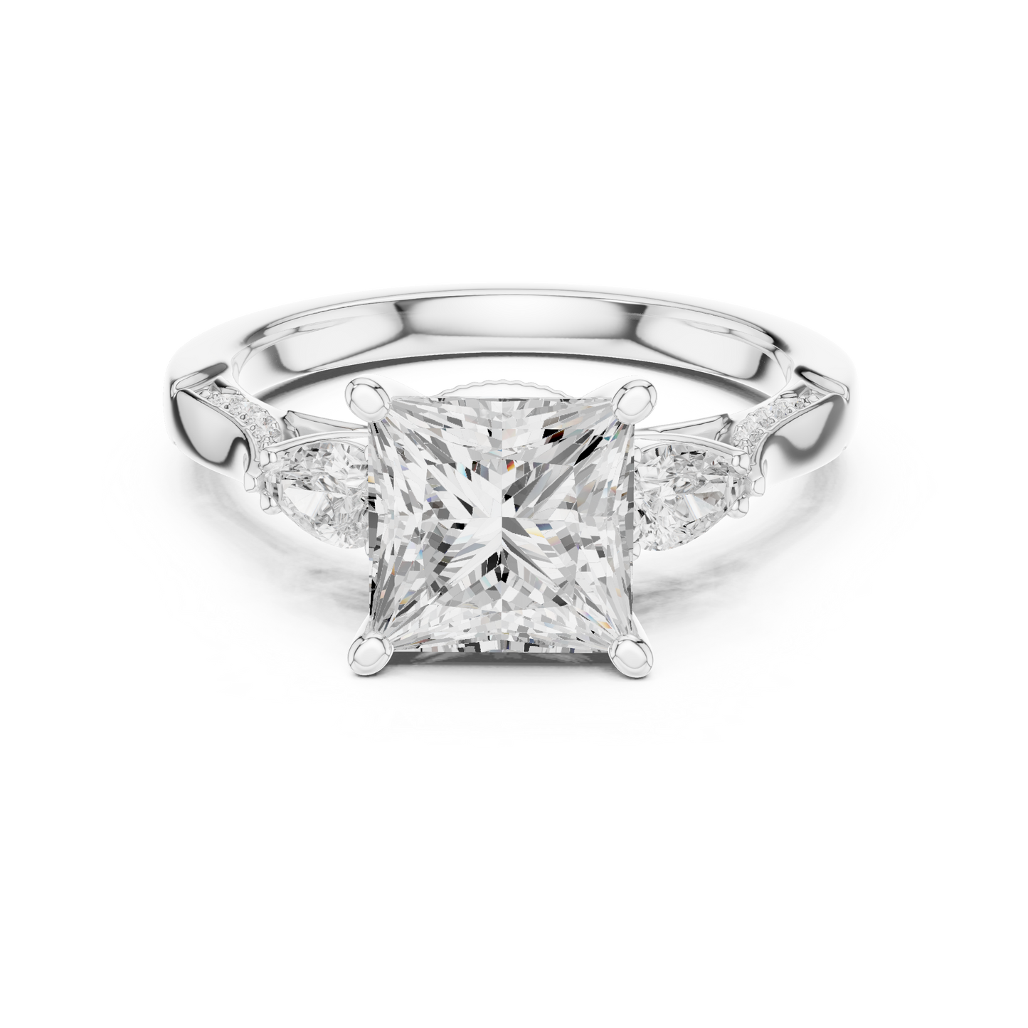 2.54ctw Princess & Pear-Cut Three-Stone Diamond Ring | Yellow Gold Pavé Band