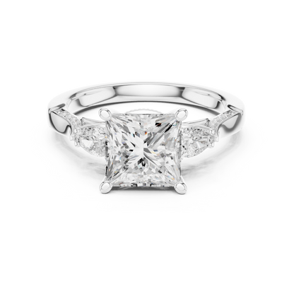 2.54ctw Princess & Pear-Cut Three-Stone Diamond Ring | Yellow Gold Pavé Band