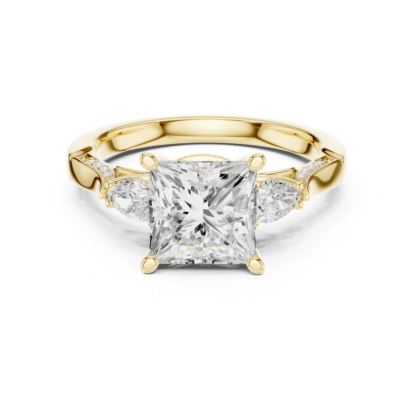 2.54ctw Princess & Pear-Cut Three-Stone Diamond Ring | Yellow Gold Pavé Band