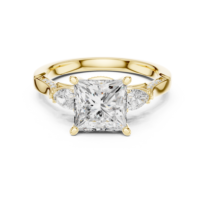 2.54ctw Princess & Pear-Cut Three-Stone Diamond Ring | Yellow Gold Pavé Band