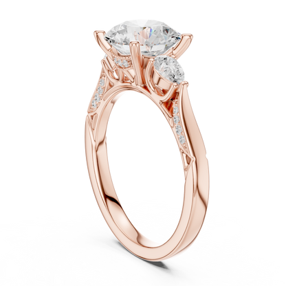 2.54ctw Round & Pear-Cut Three-Stone Diamond Ring | Yellow Gold Pavé Band