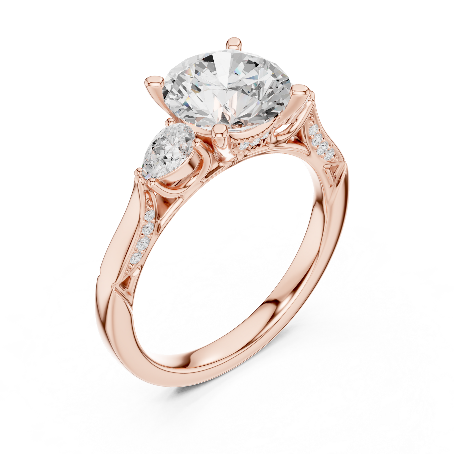 2.54ctw Round & Pear-Cut Three-Stone Diamond Ring | Yellow Gold Pavé Band