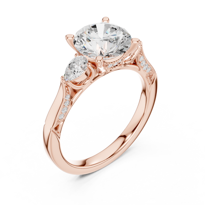 2.54ctw Round & Pear-Cut Three-Stone Diamond Ring | Yellow Gold Pavé Band