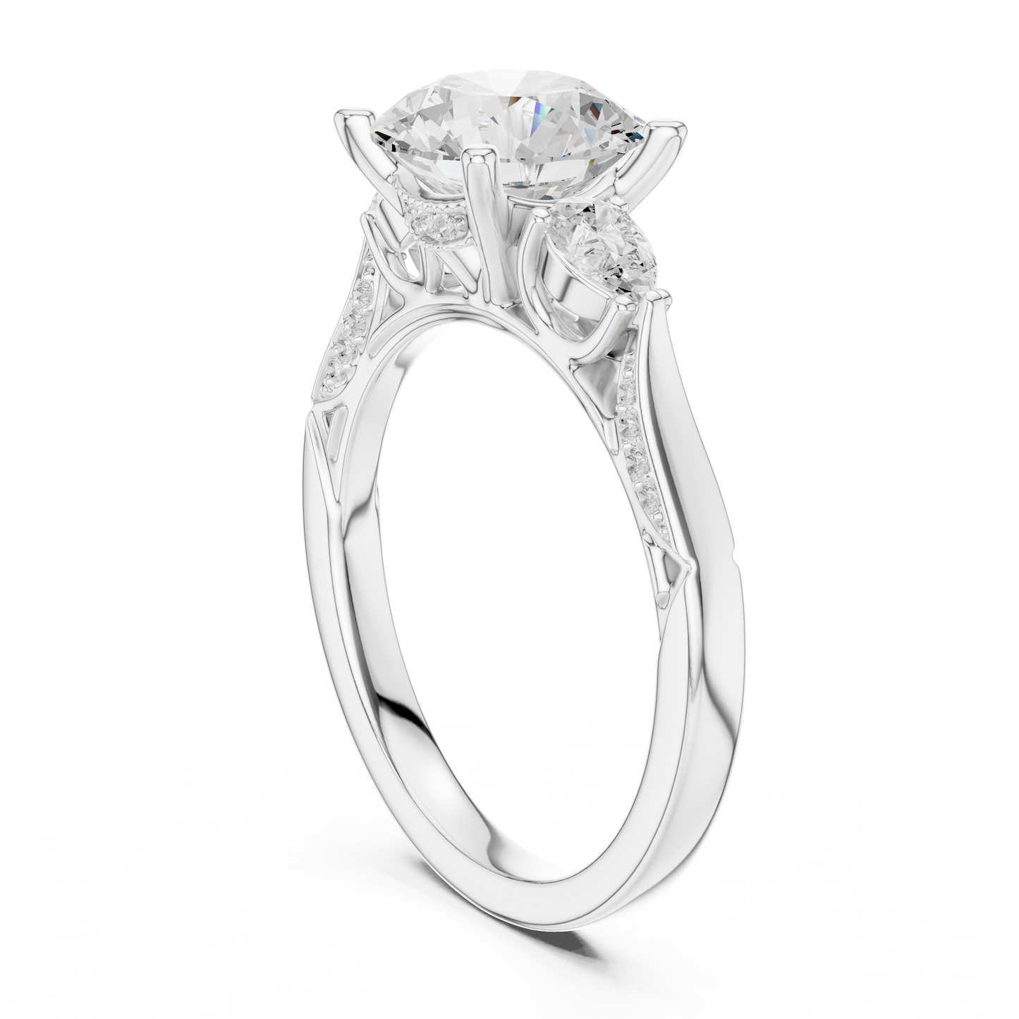 2.54ctw Round & Pear-Cut Three-Stone Diamond Ring | Yellow Gold Pavé Band