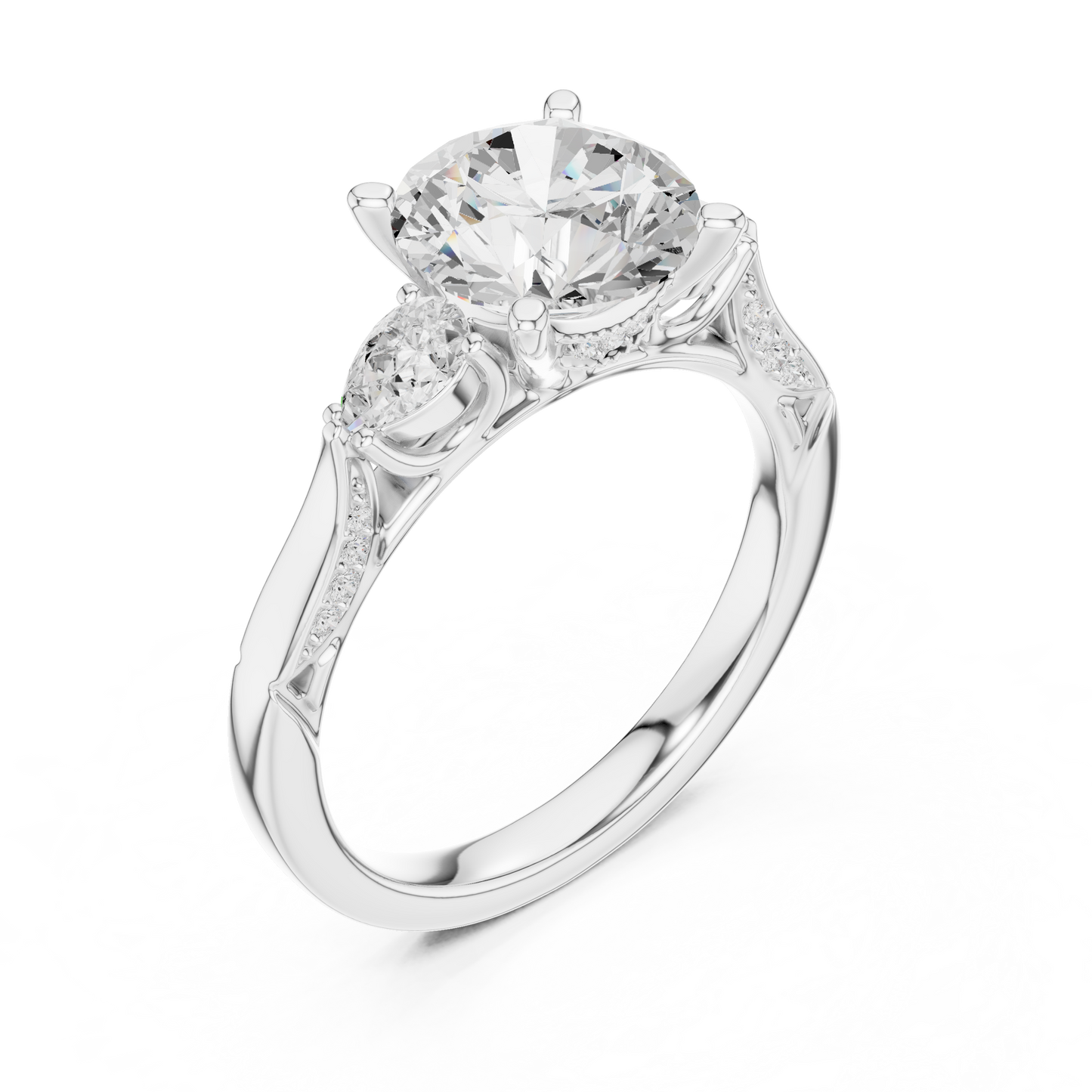 2.54ctw Round & Pear-Cut Three-Stone Diamond Ring | Yellow Gold Pavé Band