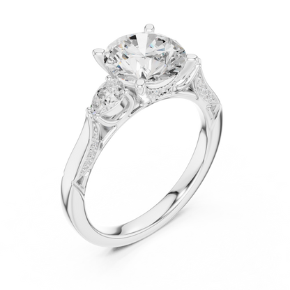 2.54ctw Round & Pear-Cut Three-Stone Diamond Ring | Yellow Gold Pavé Band