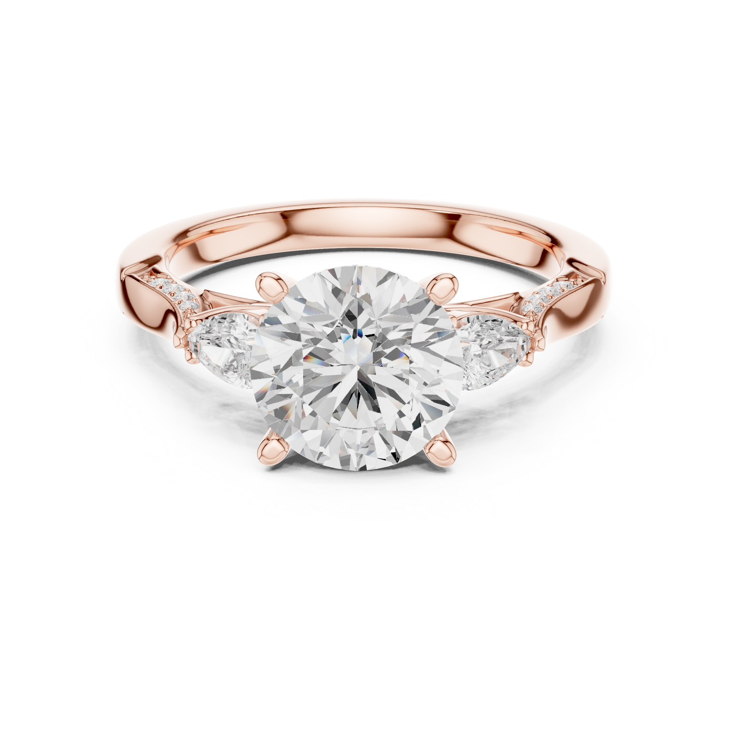 2.54ctw Round & Pear-Cut Three-Stone Diamond Ring | Yellow Gold Pavé Band