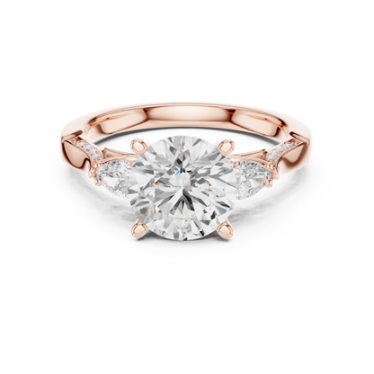 2.54ctw Round & Pear-Cut Three-Stone Diamond Ring | Yellow Gold Pavé Band