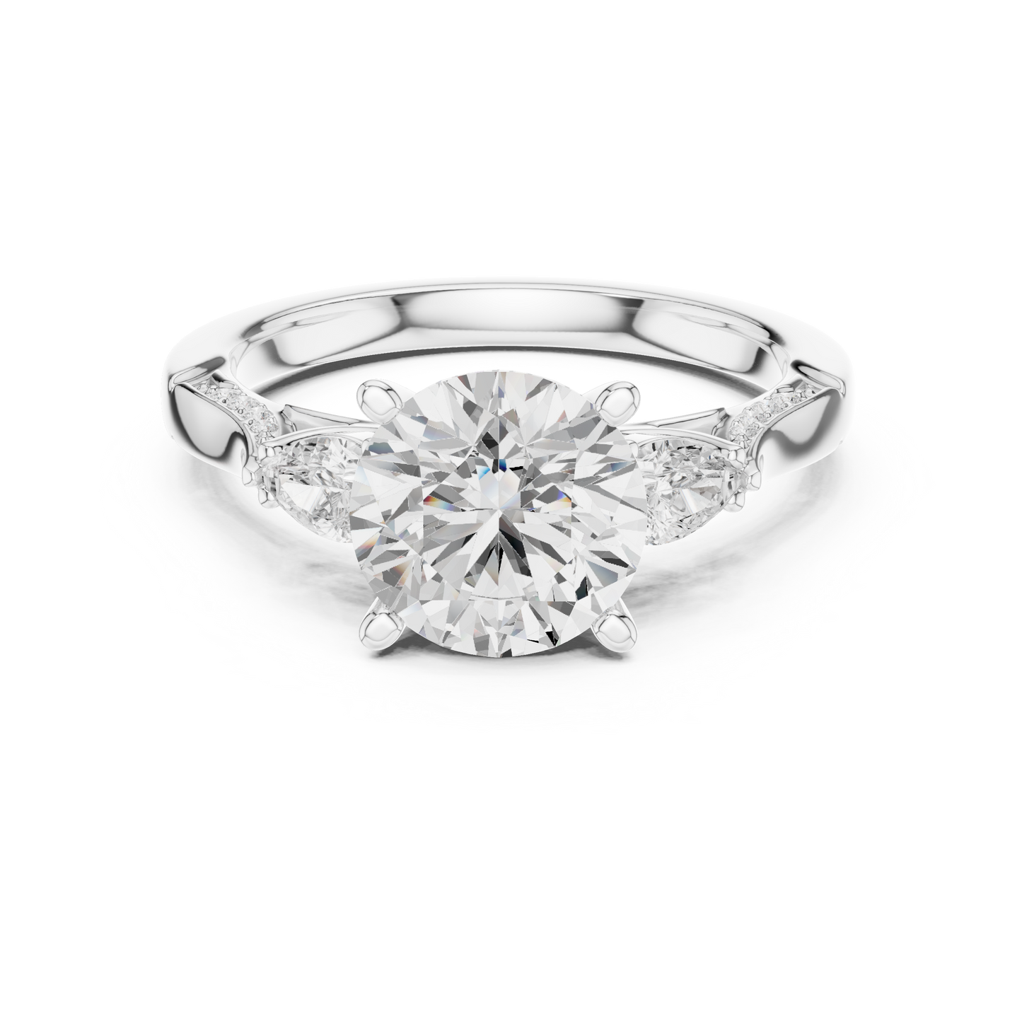 2.54ctw Round & Pear-Cut Three-Stone Diamond Ring | Yellow Gold Pavé Band