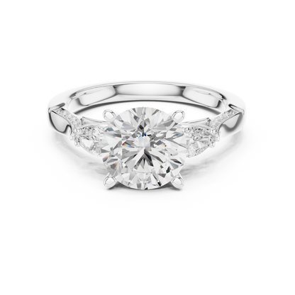 2.54ctw Round & Pear-Cut Three-Stone Diamond Ring | Yellow Gold Pavé Band