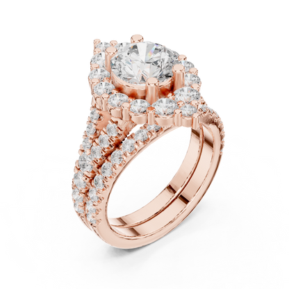 3.59ctw Round Diamond Kite Shape Cluster Ring Wide Split Band - Solid Gold