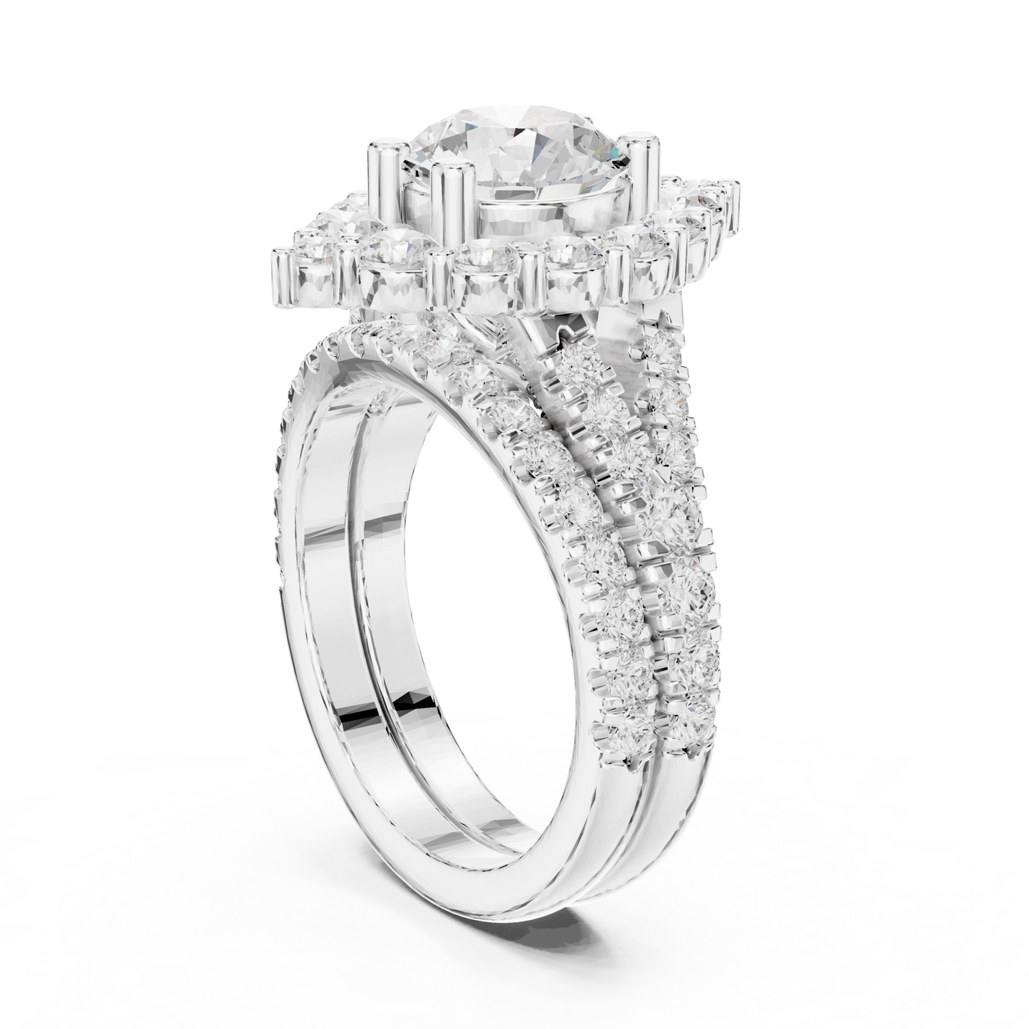 3.59ctw Round Diamond Kite Shape Cluster Ring Wide Split Band - Solid Gold