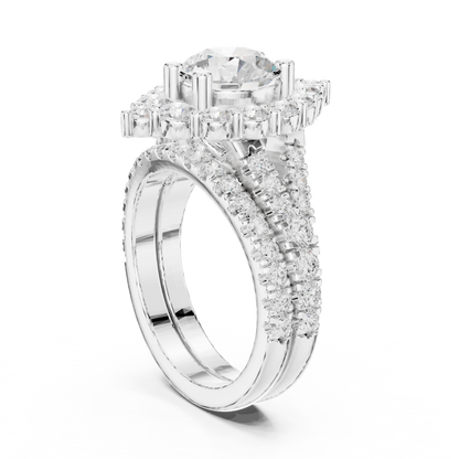 3.59ctw Round Diamond Kite Shape Cluster Ring Wide Split Band - Solid Gold