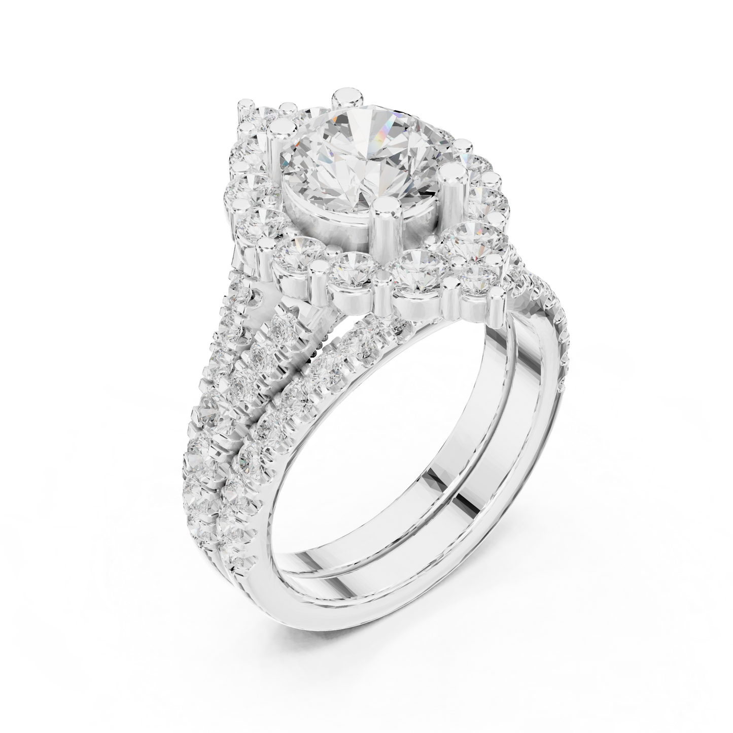 3.59ctw Round Diamond Kite Shape Cluster Ring Wide Split Band - Solid Gold