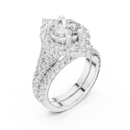 3.59ctw Round Diamond Kite Shape Cluster Ring Wide Split Band - Solid Gold