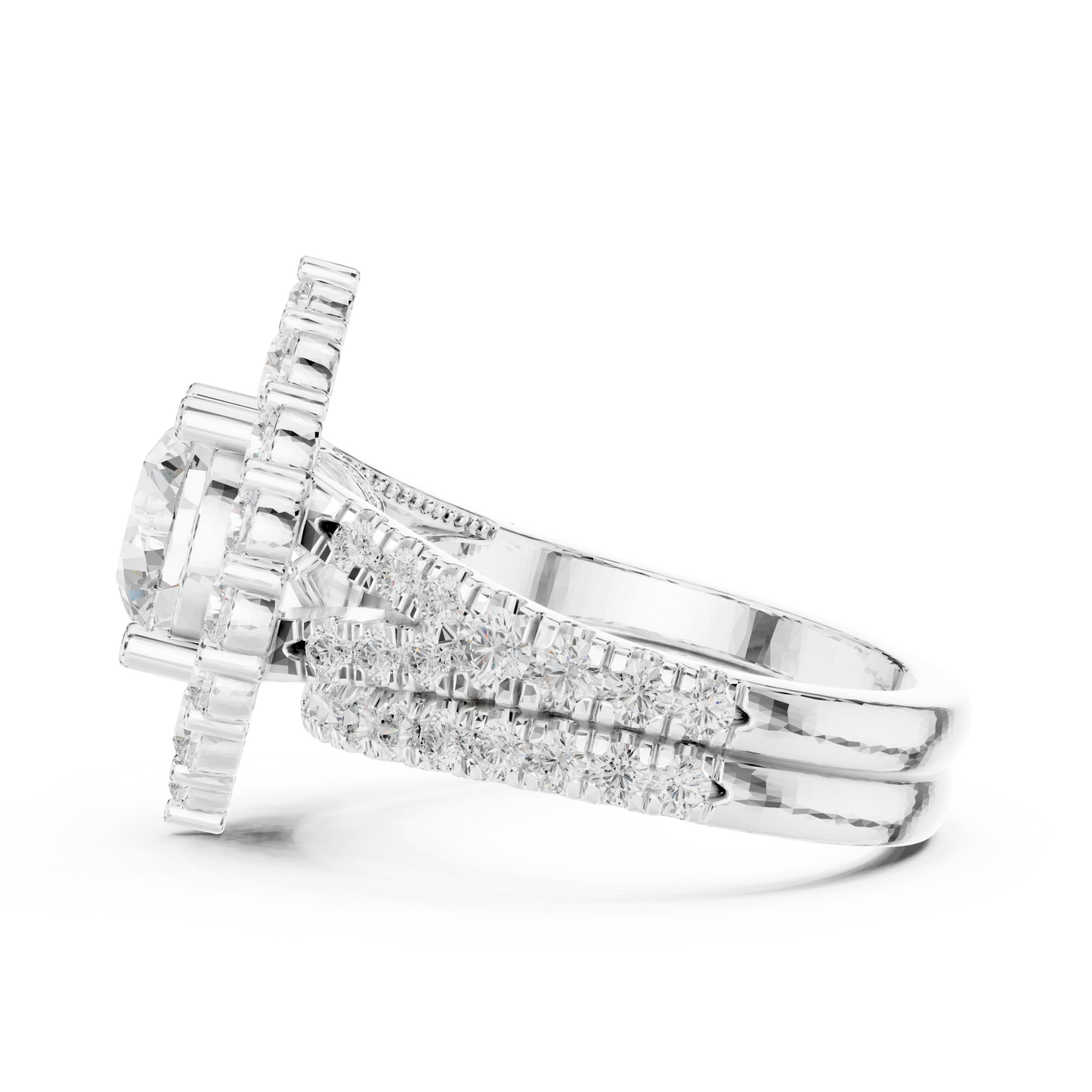 3.59ctw Round Diamond Kite Shape Cluster Ring Wide Split Band - Solid Gold