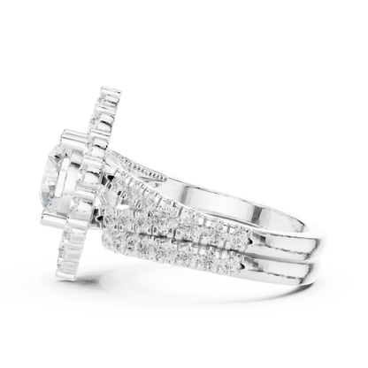 3.59ctw Round Diamond Kite Shape Cluster Ring Wide Split Band - Solid Gold