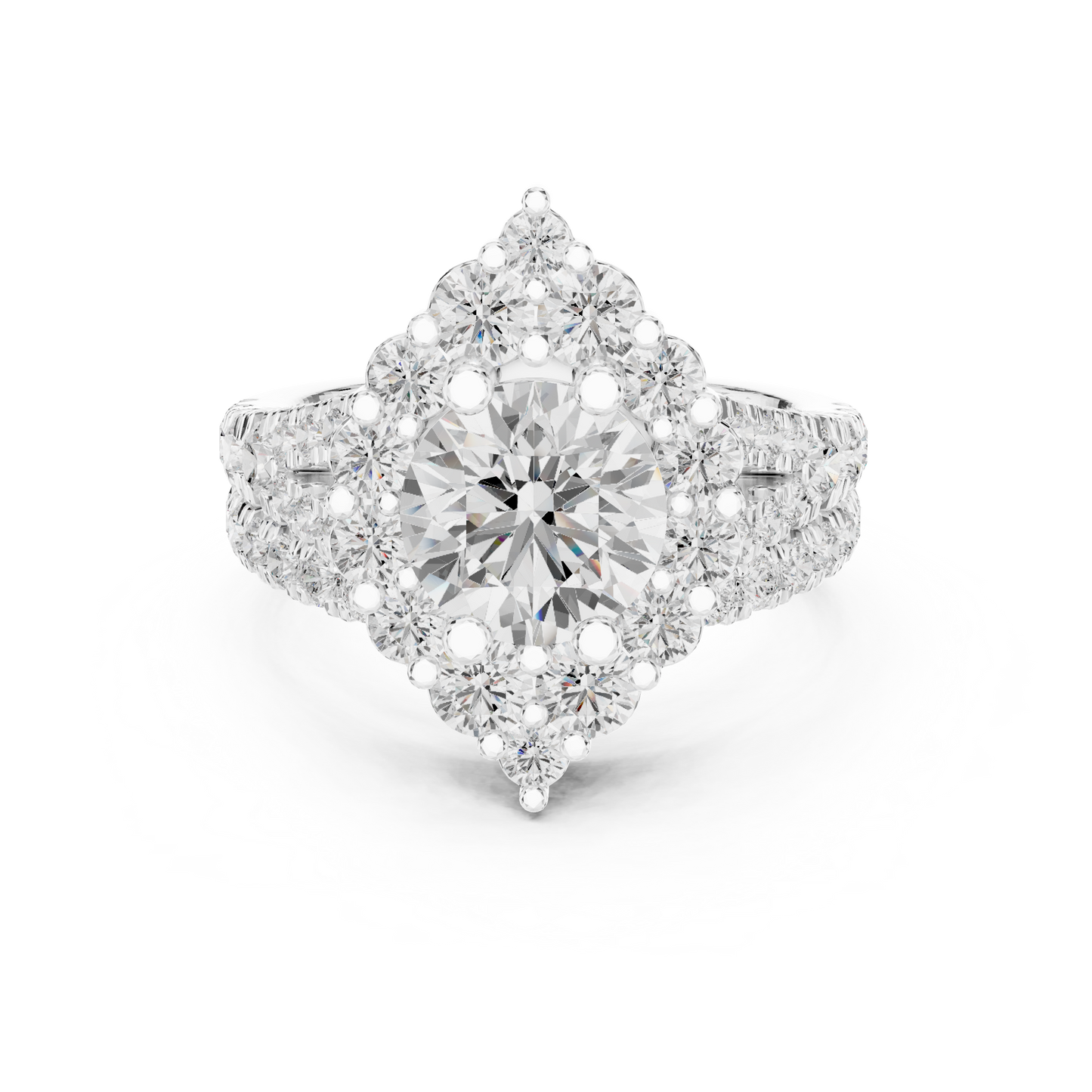 3.59ctw Round Diamond Kite Shape Cluster Ring Wide Split Band - Solid Gold