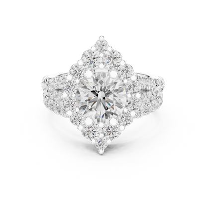 3.59ctw Round Diamond Kite Shape Cluster Ring Wide Split Band - Solid Gold
