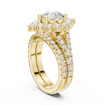 3.59ctw Round Diamond Kite Shape Cluster Ring Wide Split Band - Solid Gold