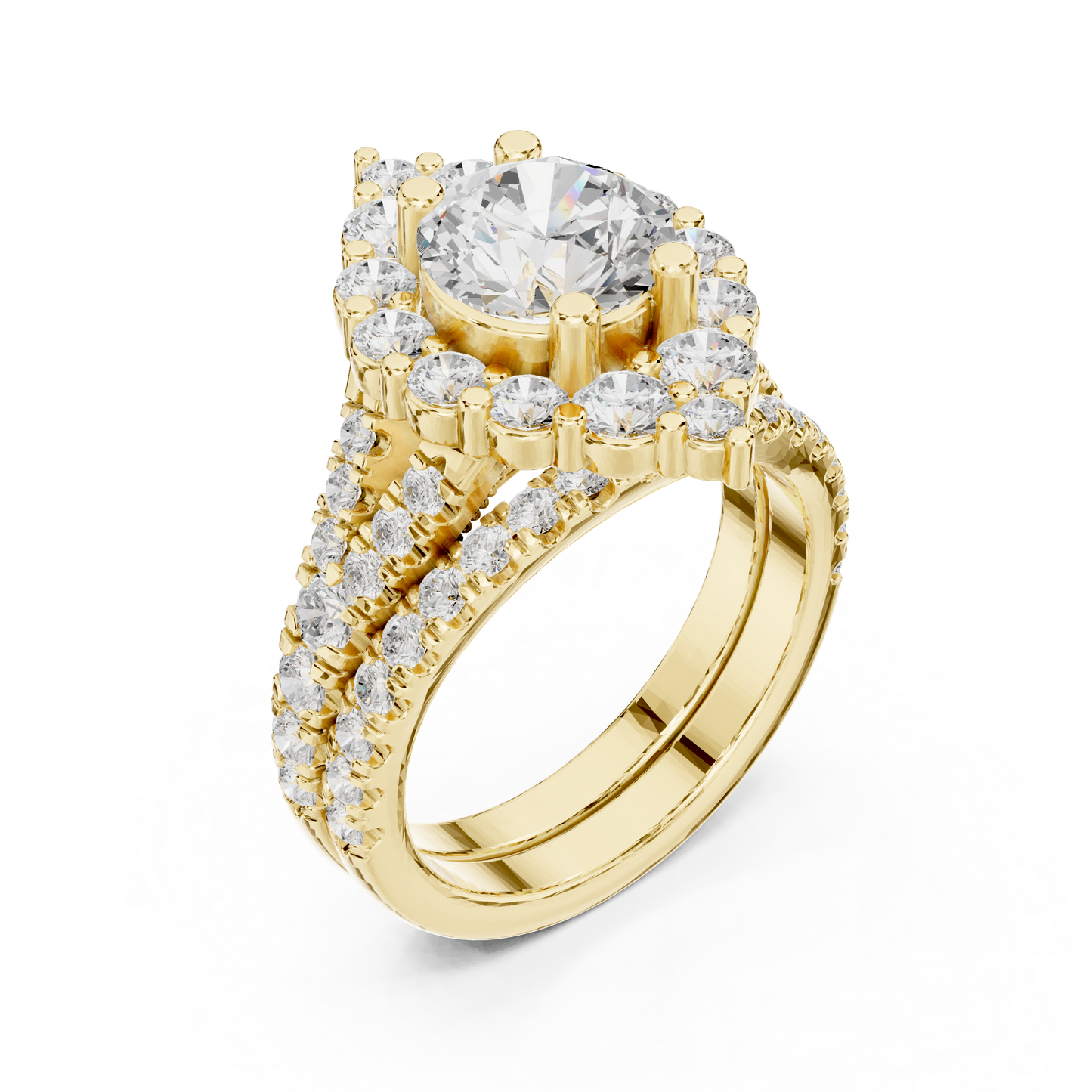 3.59ctw Round Diamond Kite Shape Cluster Ring Wide Split Band - Solid Gold