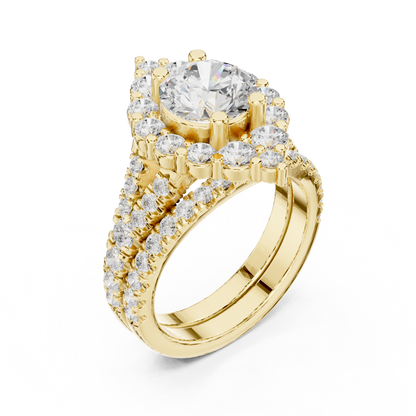 3.59ctw Round Diamond Kite Shape Cluster Ring Wide Split Band - Solid Gold