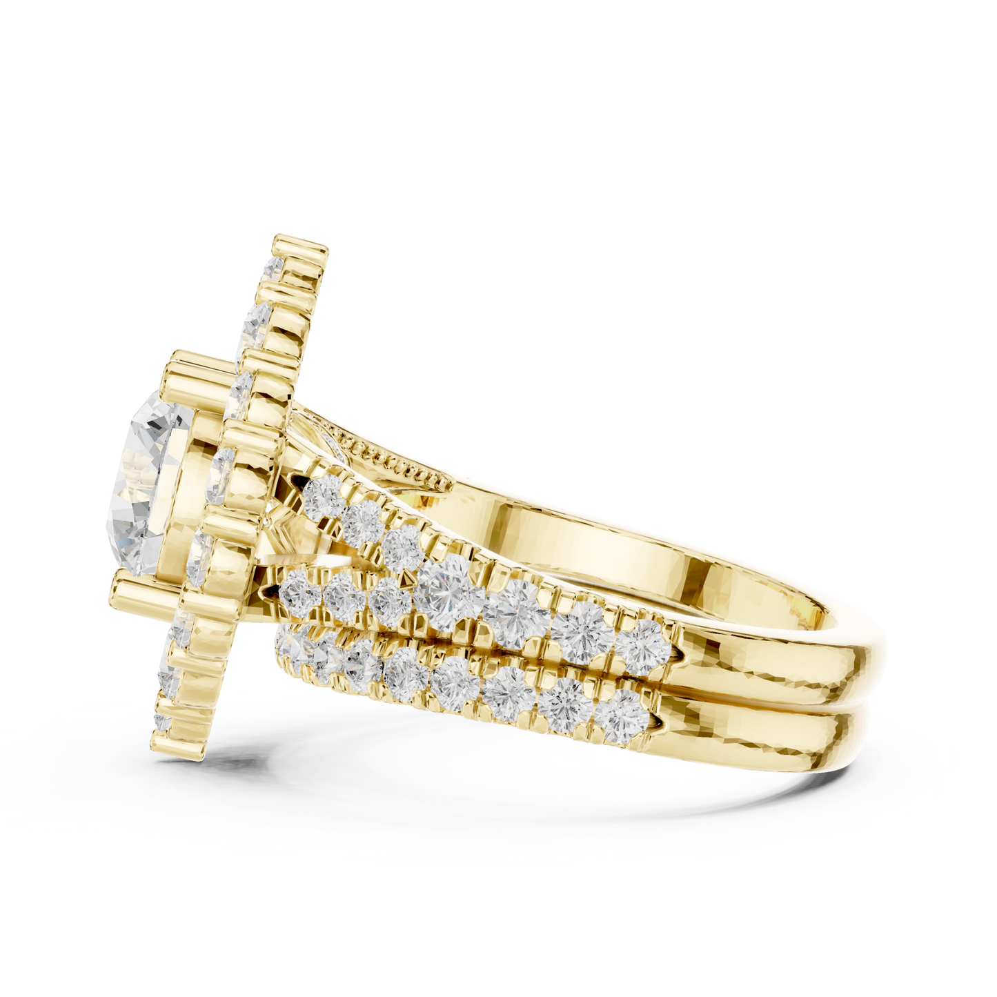 3.59ctw Round Diamond Kite Shape Cluster Ring Wide Split Band - Solid Gold
