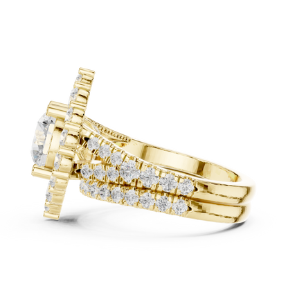 3.59ctw Round Diamond Kite Shape Cluster Ring Wide Split Band - Solid Gold