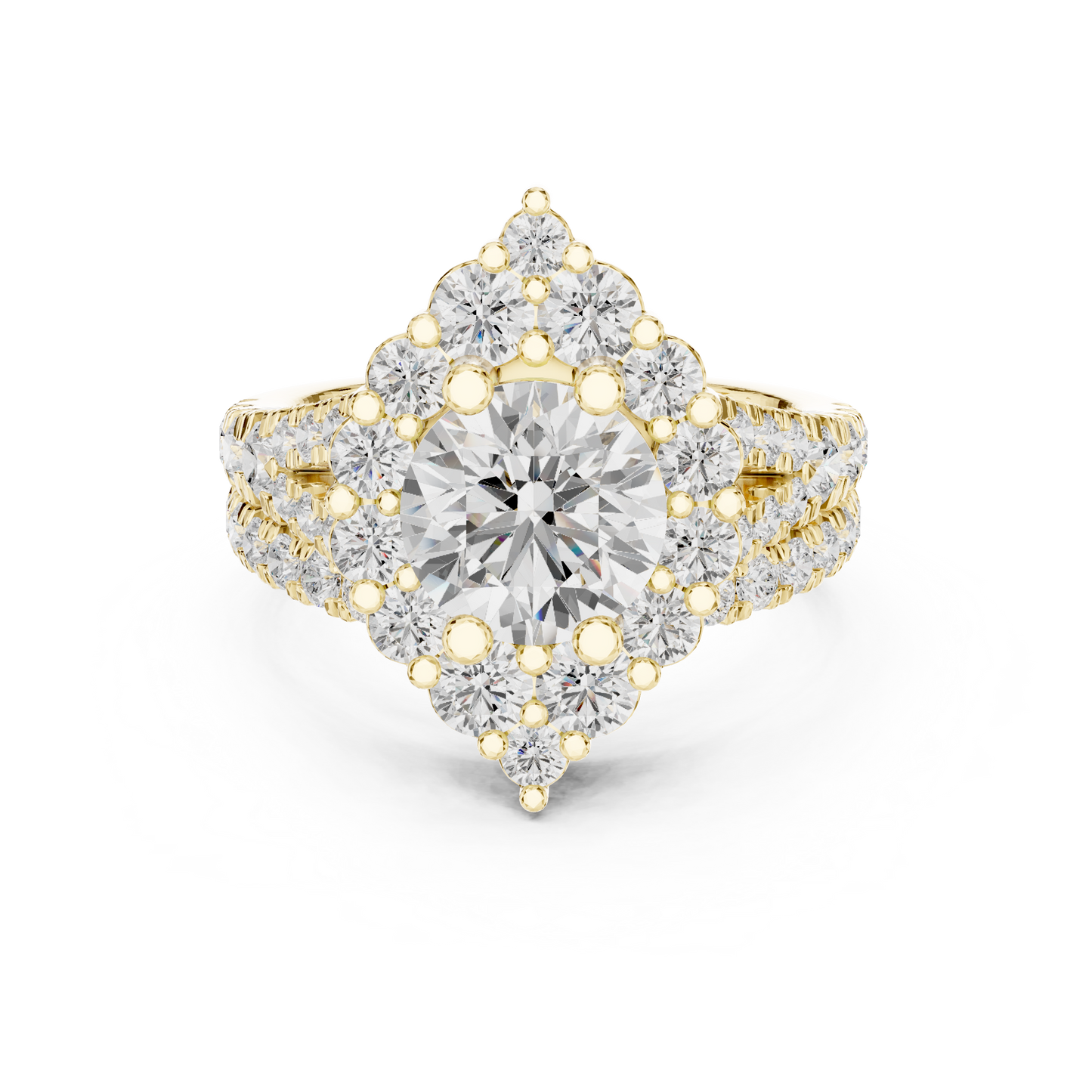 3.59ctw Round Diamond Kite Shape Cluster Ring Wide Split Band - Solid Gold