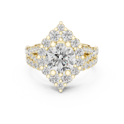 3.59ctw Round Diamond Kite Shape Cluster Ring Wide Split Band - Solid Gold