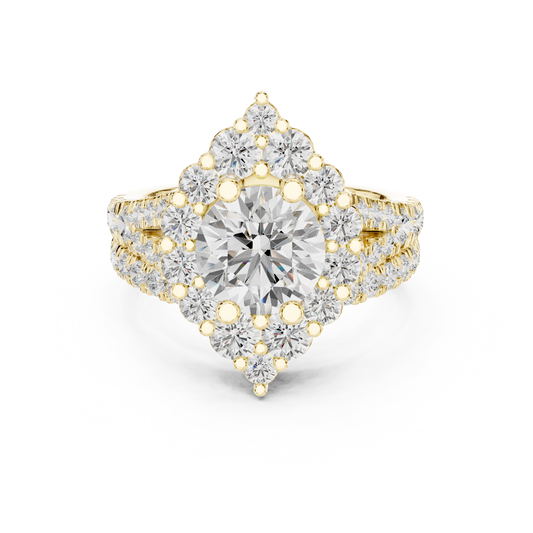 3.59 Carat Round Diamond Kite Shape Cluster Ring Wide Split Band - Solid Gold
