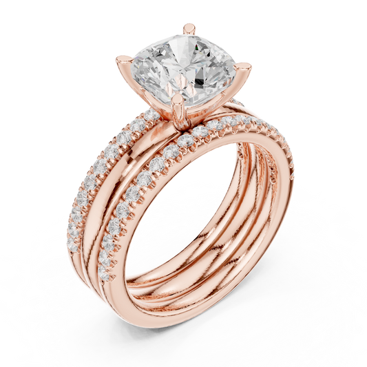 3.50 Carat Cushion Diamond Multi-Row Layered Triple Band Ring - Solid Gold