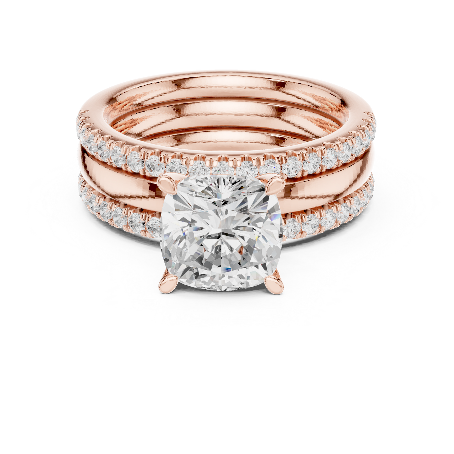 3.50ctw Cushion Diamond Multi-Row Layered Triple Band Ring - Solid Gold