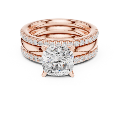 3.50ctw Cushion Diamond Multi-Row Layered Triple Band Ring - Solid Gold