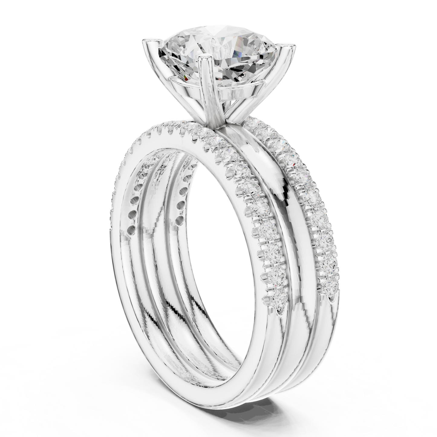 3.50ctw Cushion Diamond Multi-Row Layered Triple Band Ring - Solid Gold